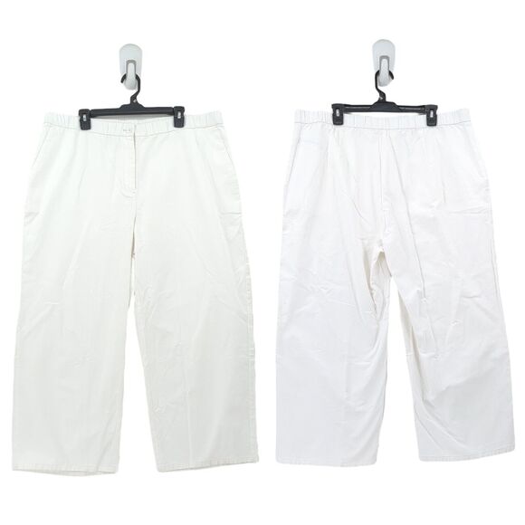 Eileen Fisher Women 1x Plus Cotton Hemp Pants White Stretch Wide Leg Cropped NEW